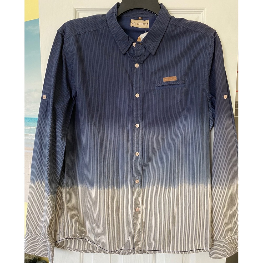Viv Leroa Mens Shirt XL XXL NWT Blue Ombre Dip Dye Gradient Pinstripe Streetwear